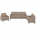 Moderne 3-teilige Sofagarnitur mit Sessel und Fußhocker, Kunstleder in Cappuccino-Braun