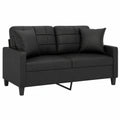 Moderner 2-Sitzer Polstersofa mit Kissen, Kunstleder in Schwarz für Wohnzimmer