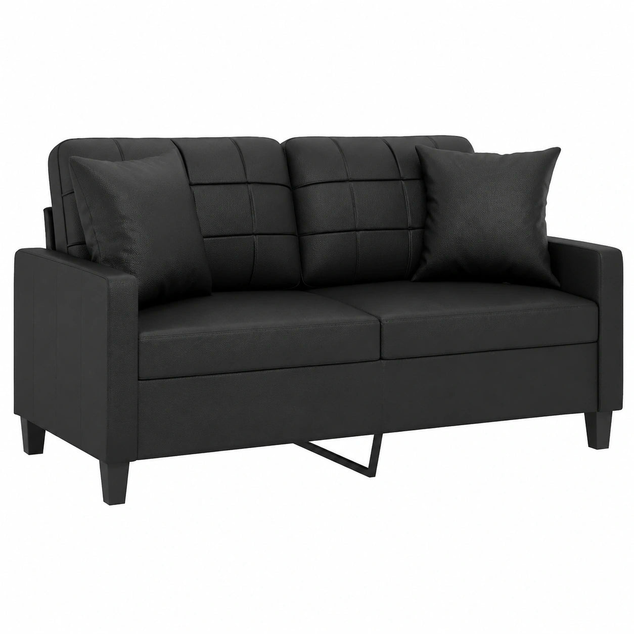 Moderner 2-Sitzer Polstersofa mit Kissen, Kunstleder in Schwarz für Wohnzimmer
