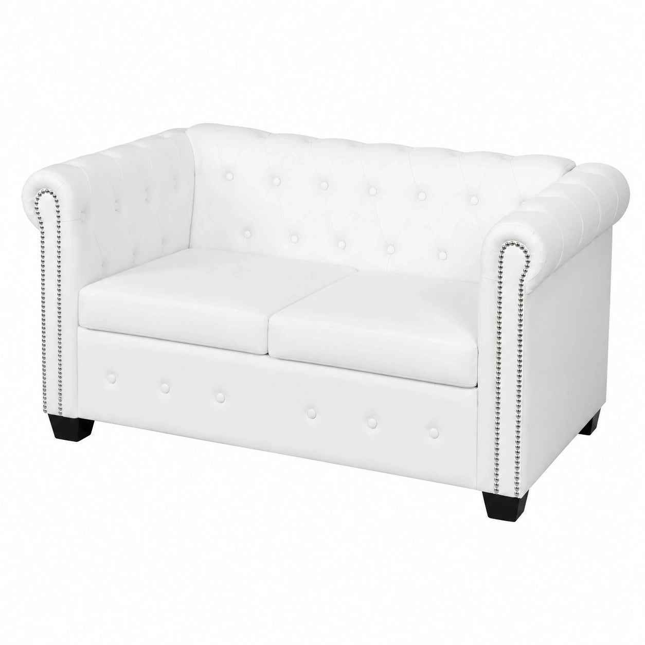 Modernes 2-Sitzer Chesterfield-Sofa aus Kunstleder in Weiß