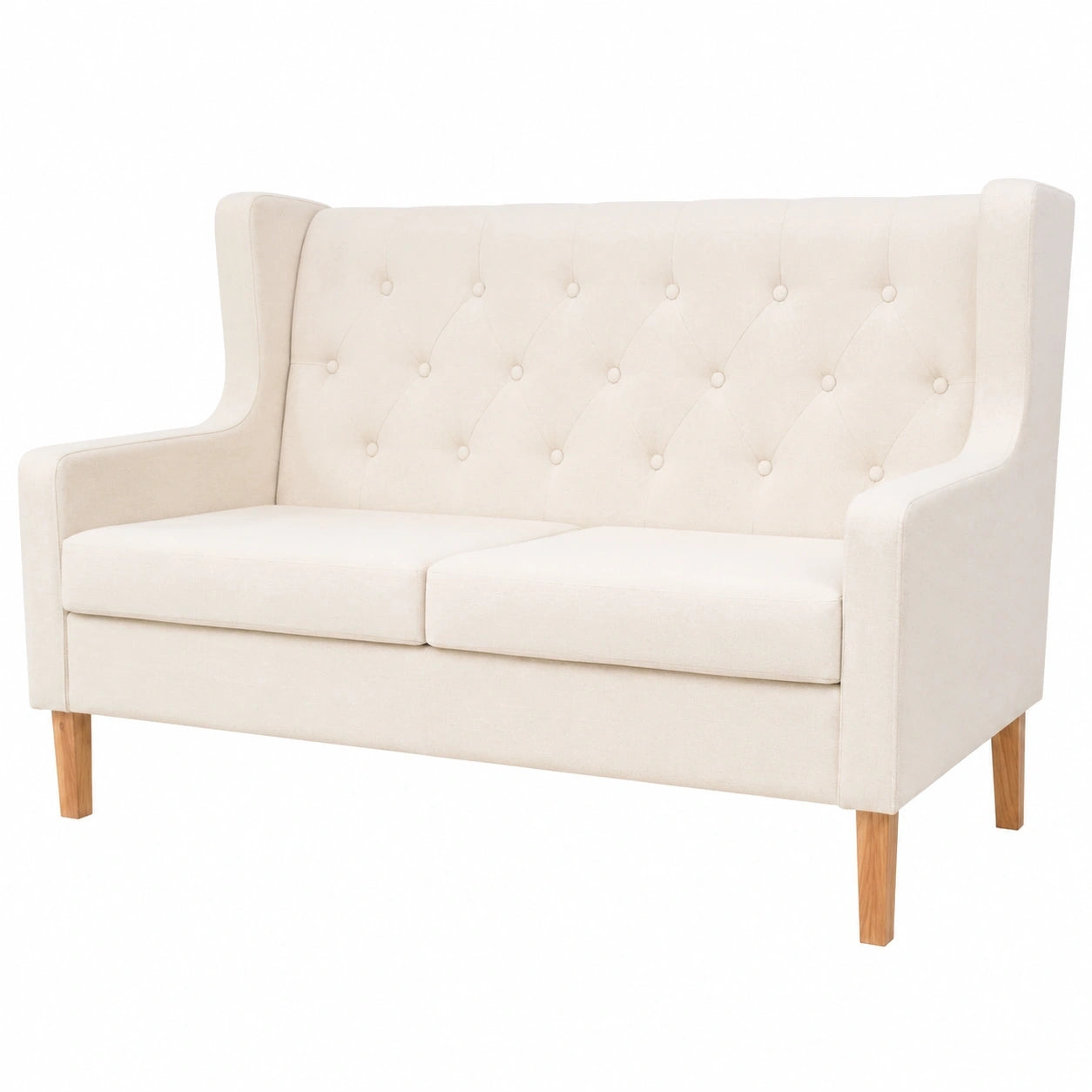 Gemütliches 2-Sitzer-Sofa aus cremeweißem Stoff für das Wohnzimmer