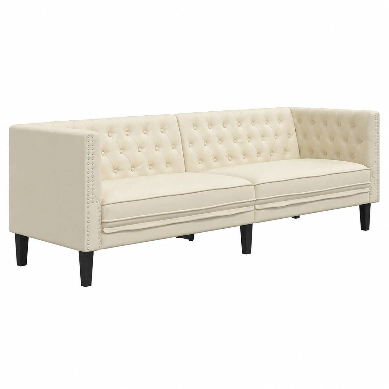Chesterfield Sofagarnitur 2-teilig, Cremesessel aus Kunstleder