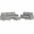 Moderne 3-teilige Sofagarnitur mit Hocker, Hellgraues Polstersofa für Wohnzimmer