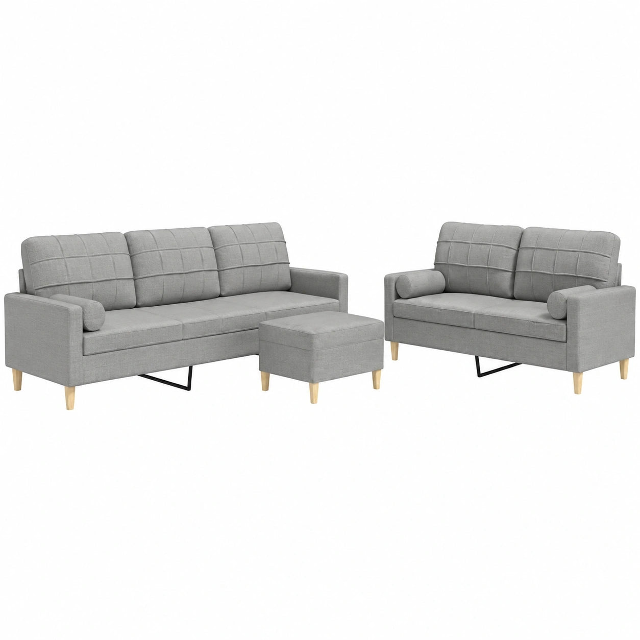 Moderne 3-teilige Sofagarnitur mit Hocker, Hellgraues Polstersofa für Wohnzimmer