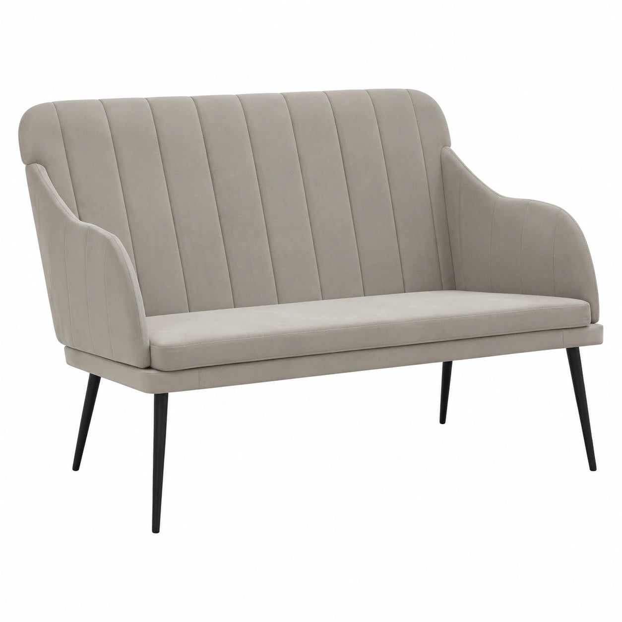 Elegante Polsterbank mit Rückenlehne aus Samt, hellgrau, 110x76x80cm