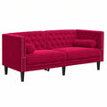 Elegantes Chesterfield 2-Sitzer Sofa in Weinrotem Samt mit Nackenrollen und Armlehnen