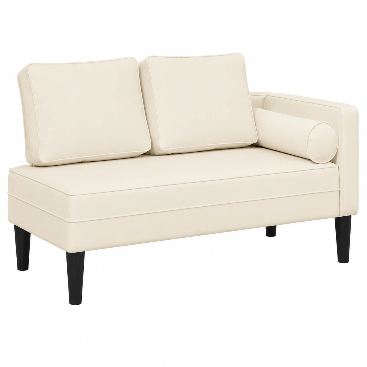 Elegantes Chaiselongue-Sofa mit Kissen für Wohnzimmer, Schlafzimmer oder Büro, Relaxliege in Creme Kunstleder