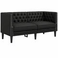 Chesterfield 2-Sitzer Sofa aus Kunstleder, schwarzes Polstersofa mit Armlehnen für Wohnzimmer