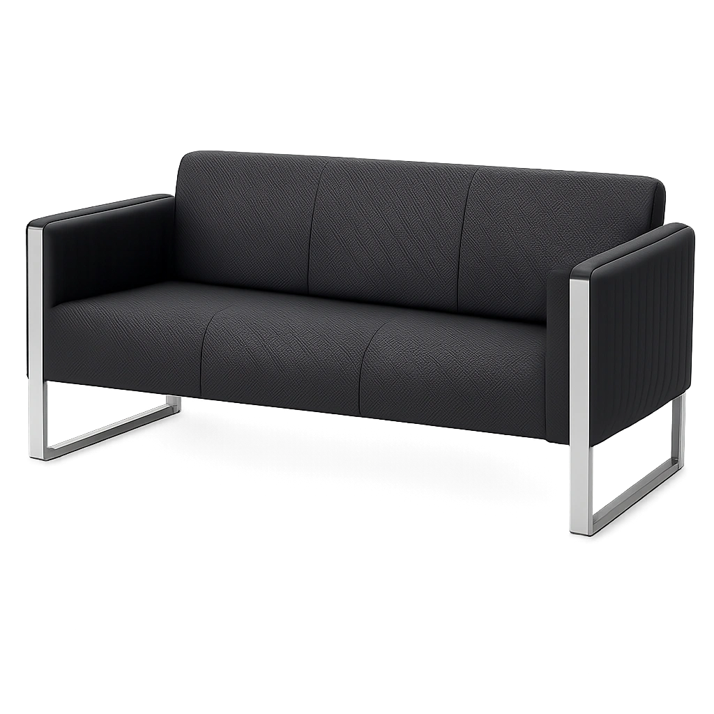 Moderner 3-Sitzer Loungesofa aus Kunstleder mit Metallrahmen, Schwarz
