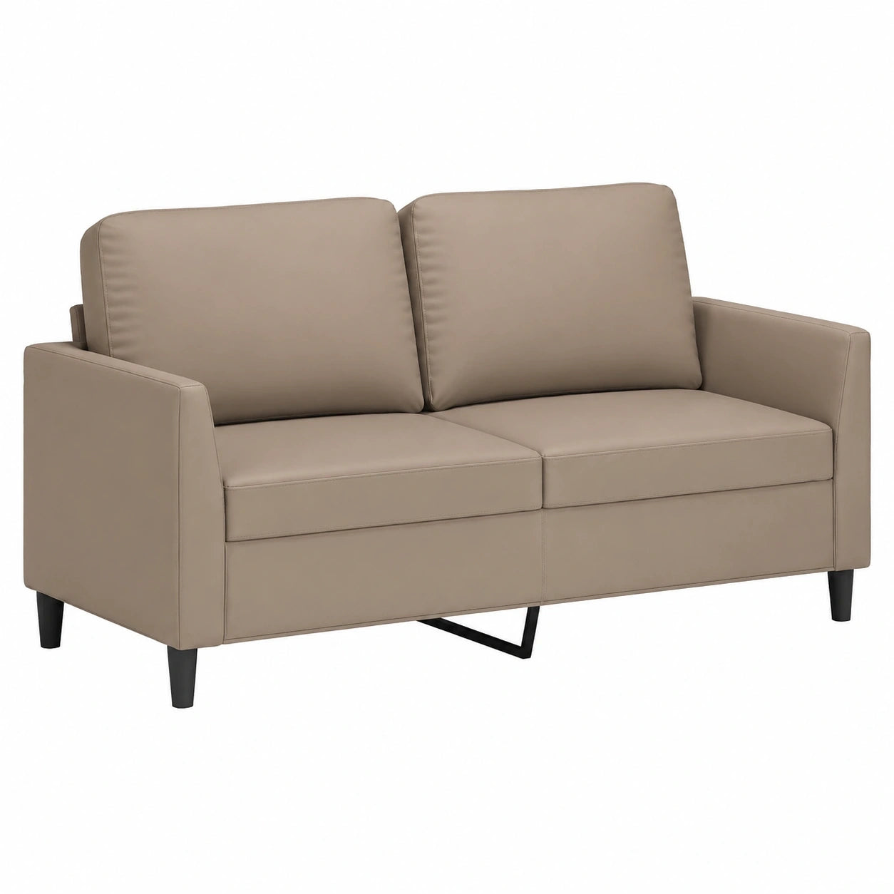Moderner 2-Sitzer Loungesofa aus Kunstleder in Cappuccino-Braun mit Rückenkissen
