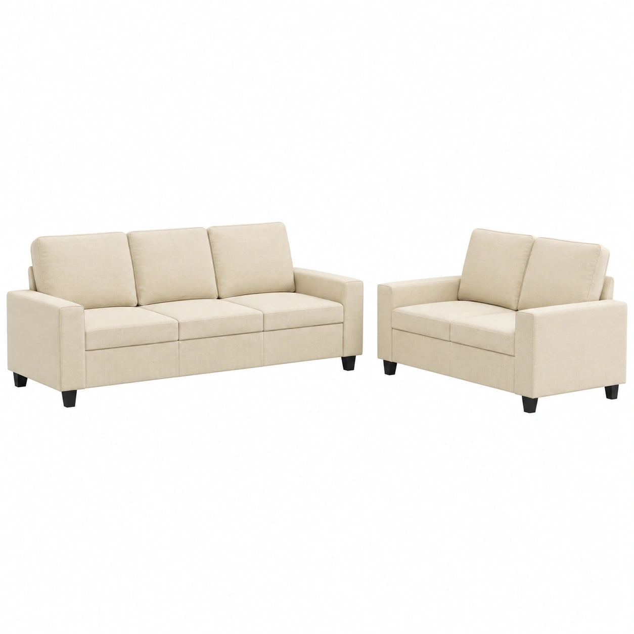 Moderne Cremefarbene Sofagarnitur: 2- und 3-Sitzer mit Metallrahmen für Wohn- und Esszimmer