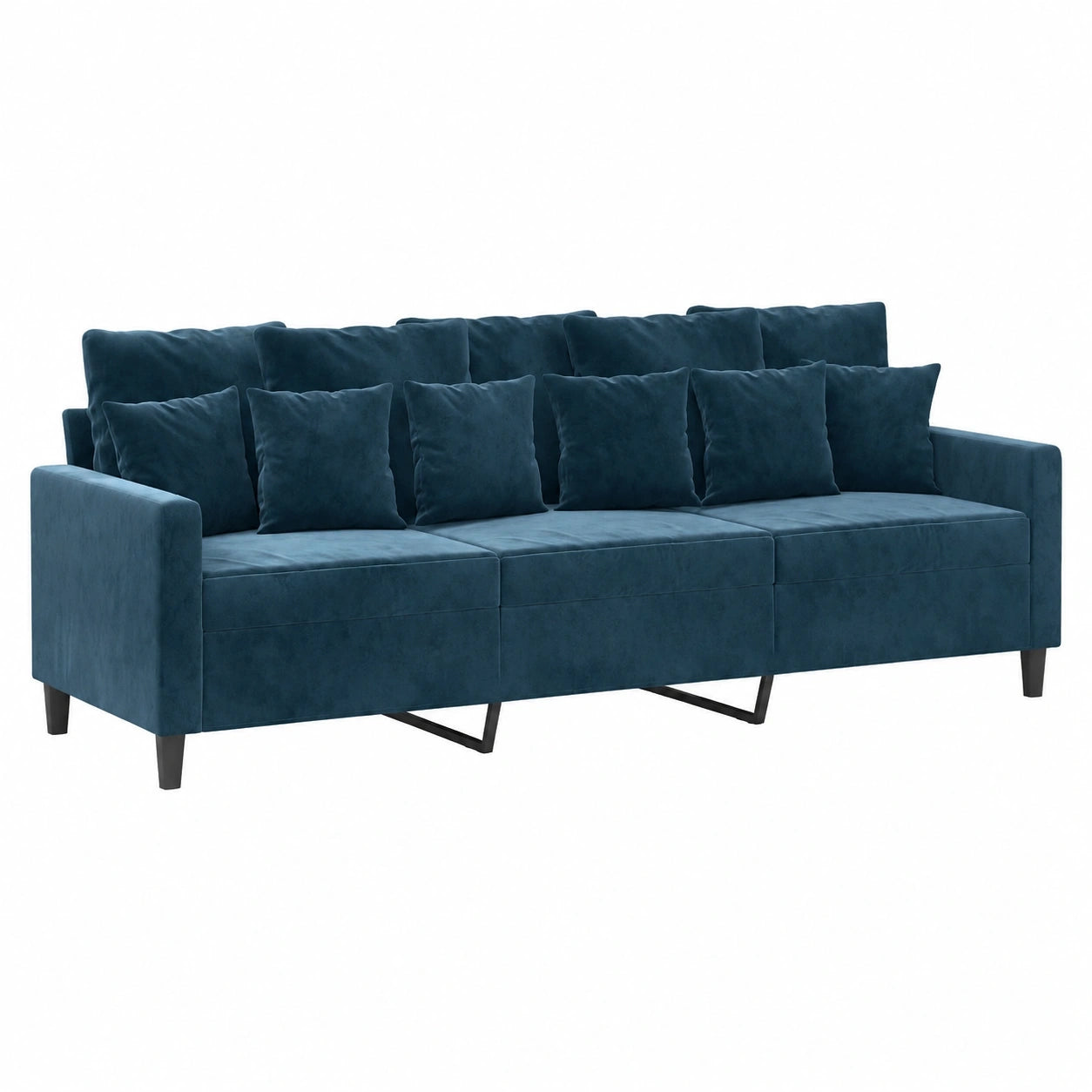 Modernes Samt-Sofa Blau, 3-Sitzer mit Metallrahmen, Komfortable Couch für das Wohnzimmer