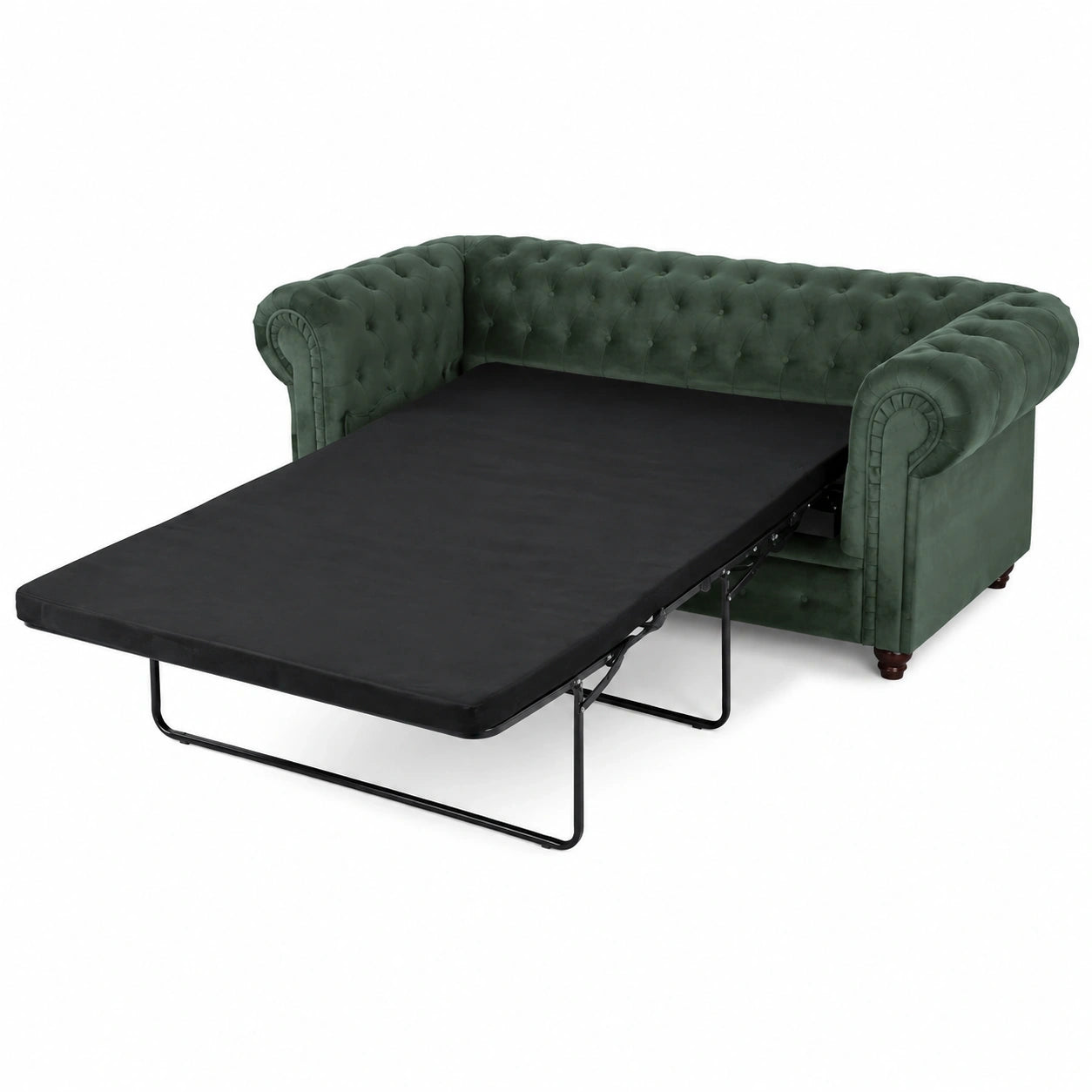 Chesterfield Schlafsofa Asti, 3-Sitzer mit Holzfüßen, Klappsofa in Grün