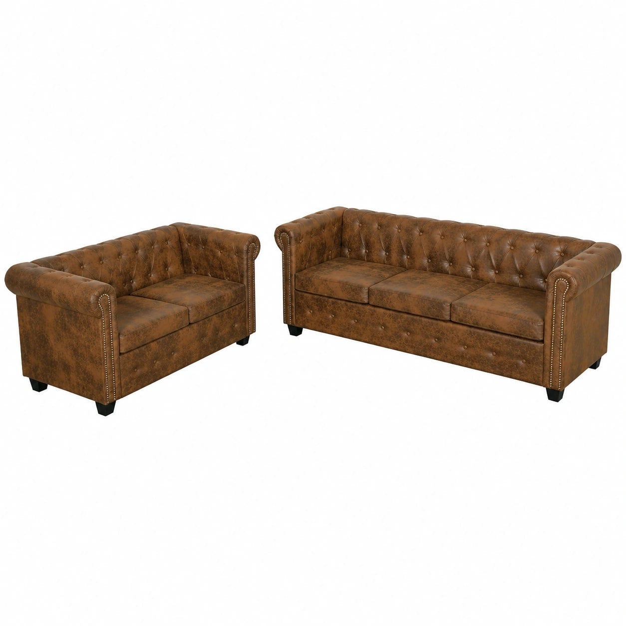 Chesterfield Sofa Set: 2- und 3-Sitzer, Multifunktionale Entspannungscouch in Braun