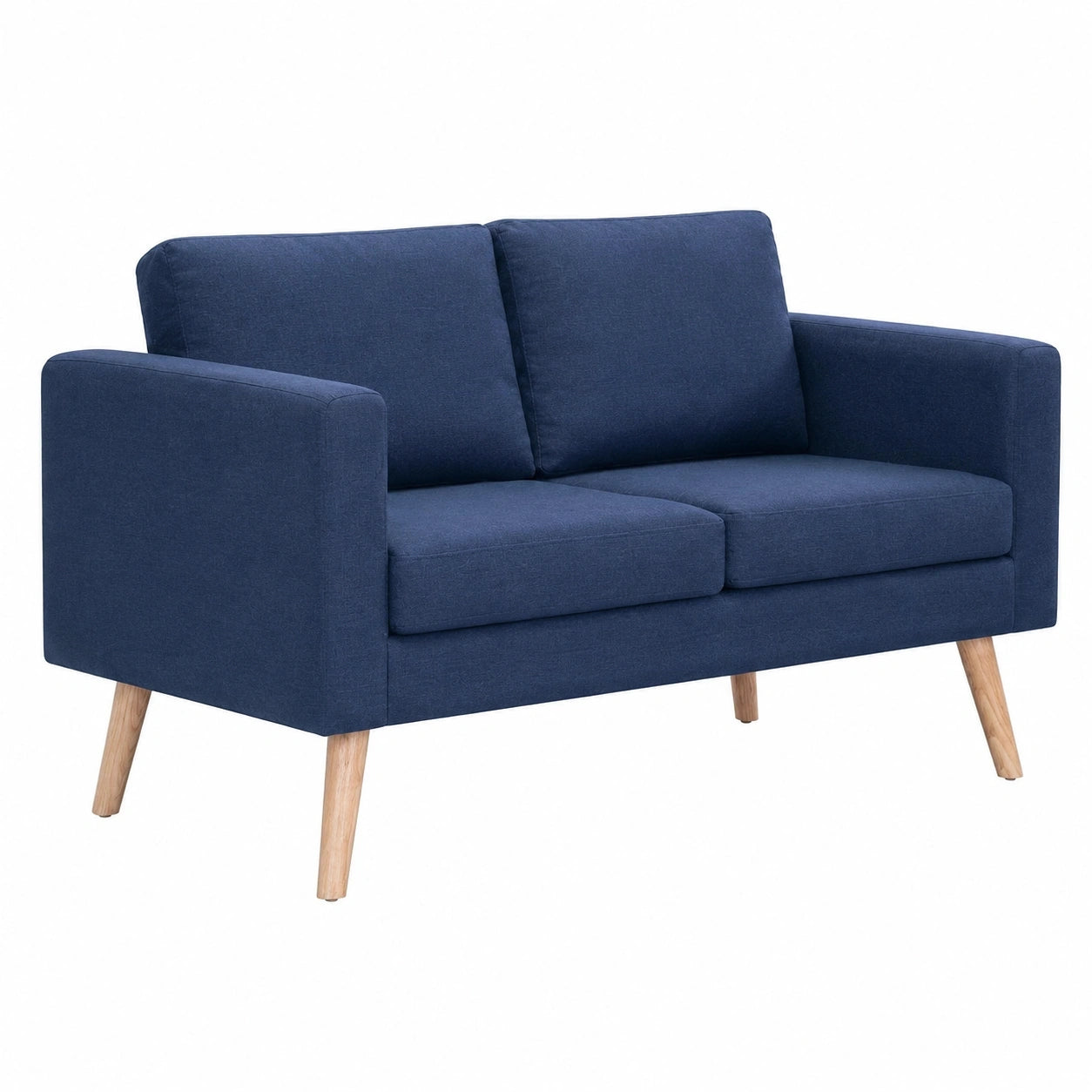Gemütliches 2-Sitzer Sofa mit Kissen, Blau, Stoff & Holz