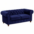 Chesterfield Sofa 2-Sitzer Asti mit Holzfüßen, Glamouröses Veloursofa Dunkelblau