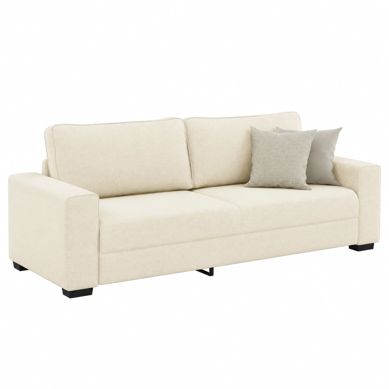 Beiges 3-Sitzer Leinen Sofa mit Kissen für Wohnzimmer & Büro – komfortabel und stilvoll