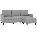 Modernes 3-Sitzer-Sofa mit Hocker, Relax-Couch, Hellgrau, 180 cm, Stoff für Büro und Wohnung