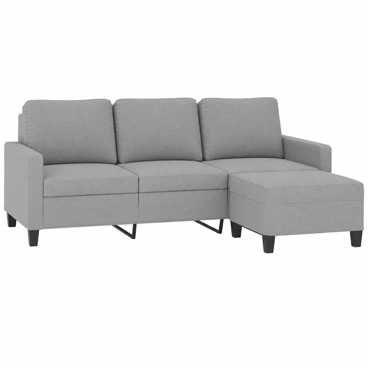 Modernes 3-Sitzer-Sofa mit Hocker, Relax-Couch, Hellgrau, 180 cm, Stoff für Büro und Wohnung