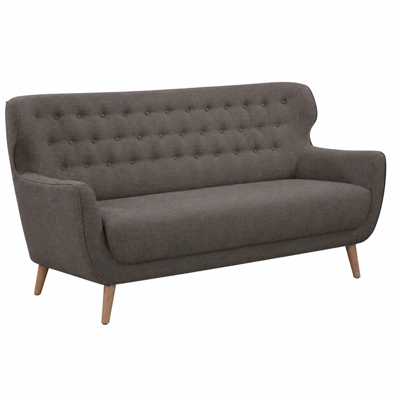 CAVADORE Klassisches Dreisitzer-Sofa Abby mit Knopfdetails, Strukturstoff, Dunkelgrau, 183x89x88 cm