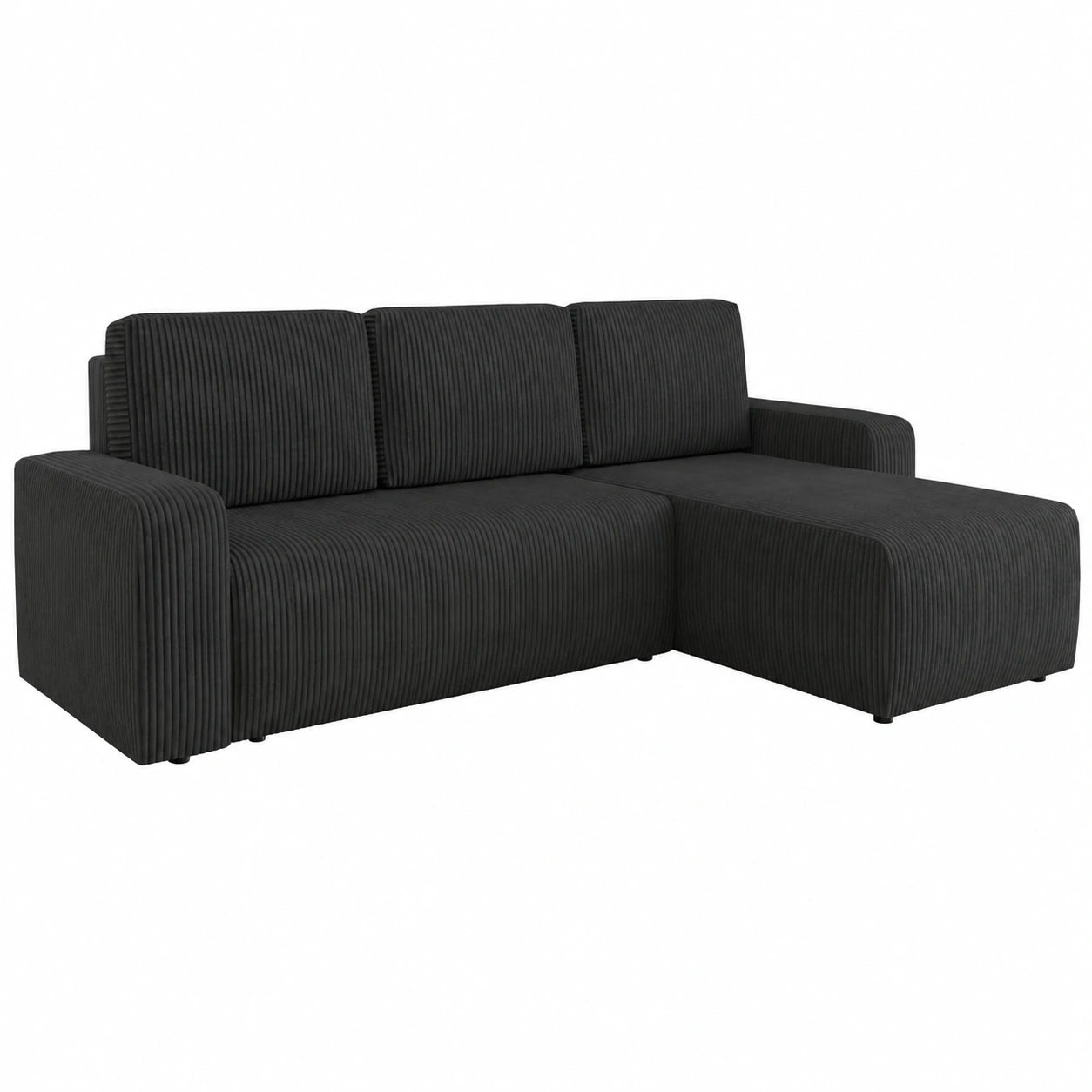 Ecksofa Roma L mit Bettkasten und Schlaffunktion, Cord Stoff, Schwarz