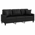 Modernes 3-Sitzer-Sofa aus Kunstleder mit Zierkissen, 180 cm, in Schwarz für Wohnzimmer oder Büro