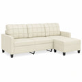 3-Sitzer Sofa aus Kunstleder mit Hocker, Modernes Relaxsofa für Büro und Wohnung, Creme, 180 cm