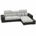 Ecksofa in L-Form mit Bettfunktion und Stauraum, Hellgrau und Schwarz, Rechts