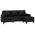 Modernes 3-Sitzer Kunstleder-Sofa mit Hocker, Relaxfunktion, für Büro und Wohnbereich, Schwarz, 180 cm