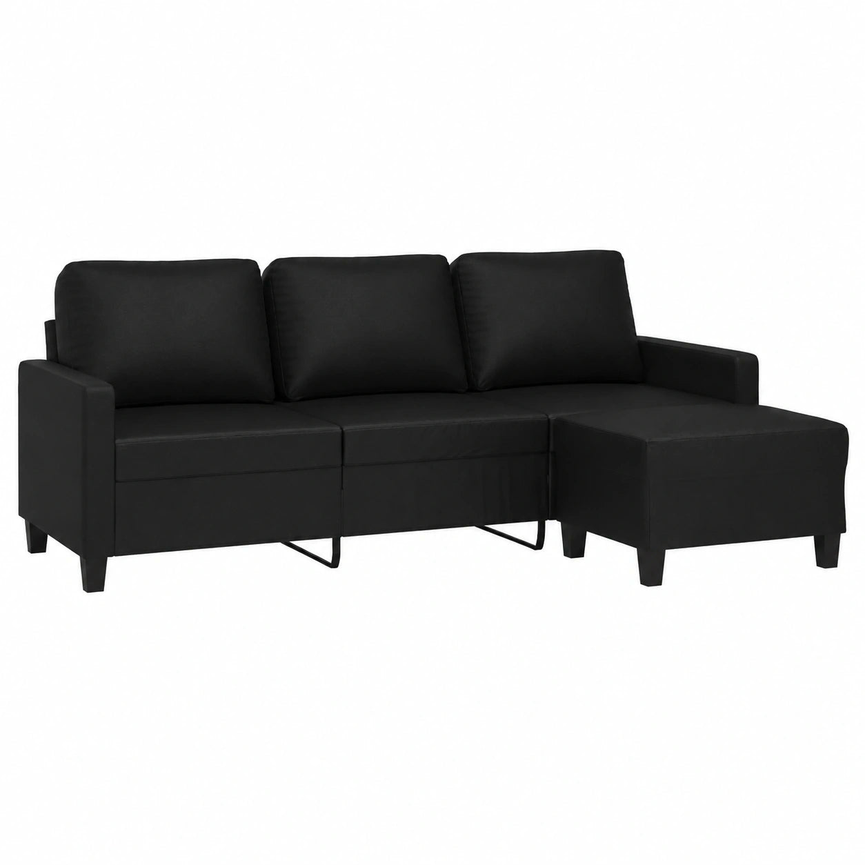 Modernes 3-Sitzer Kunstleder-Sofa mit Hocker, Relaxfunktion, für Büro und Wohnbereich, Schwarz, 180 cm
