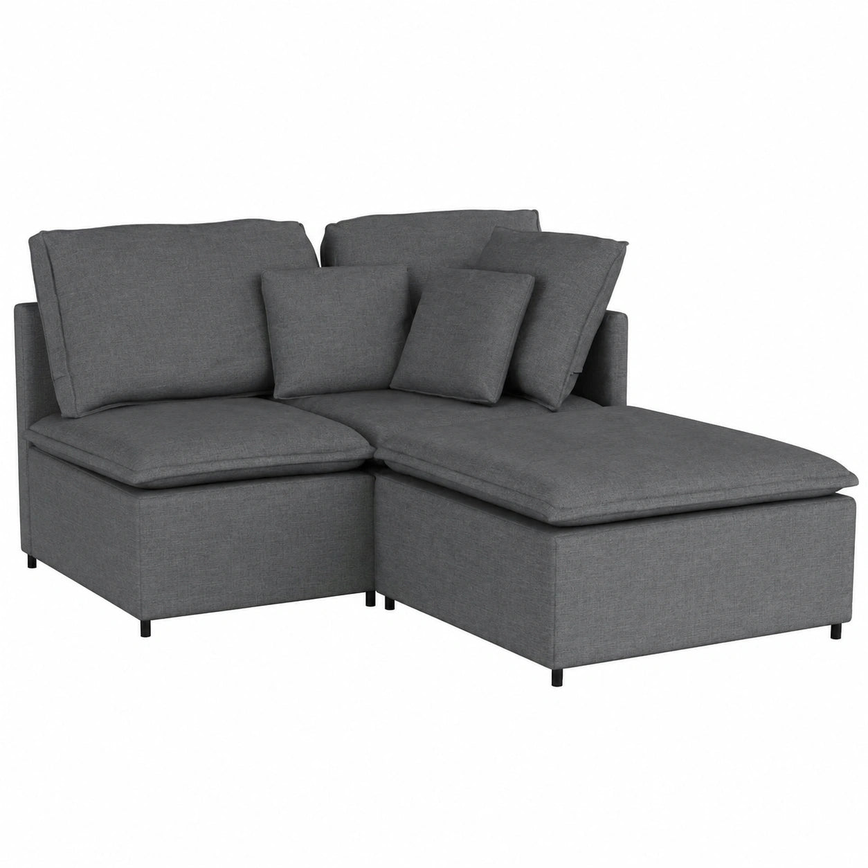 Modulares Dunkelgraues Sofa-Fußhocker-Modul 100x100 cm, Moderne Polstersofa für Wohn-, Schlaf- und Spielzimmer