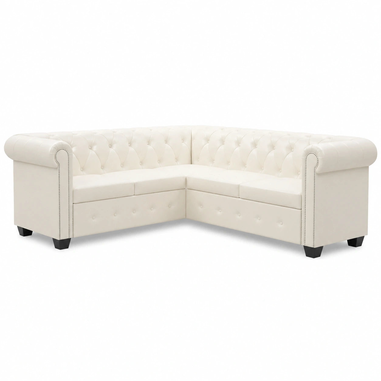 Chesterfield Ecksofa 5-Sitzer Kunstleder Weiß, Multifunktionales Relaxsofa für Büro und Wohnzimmer