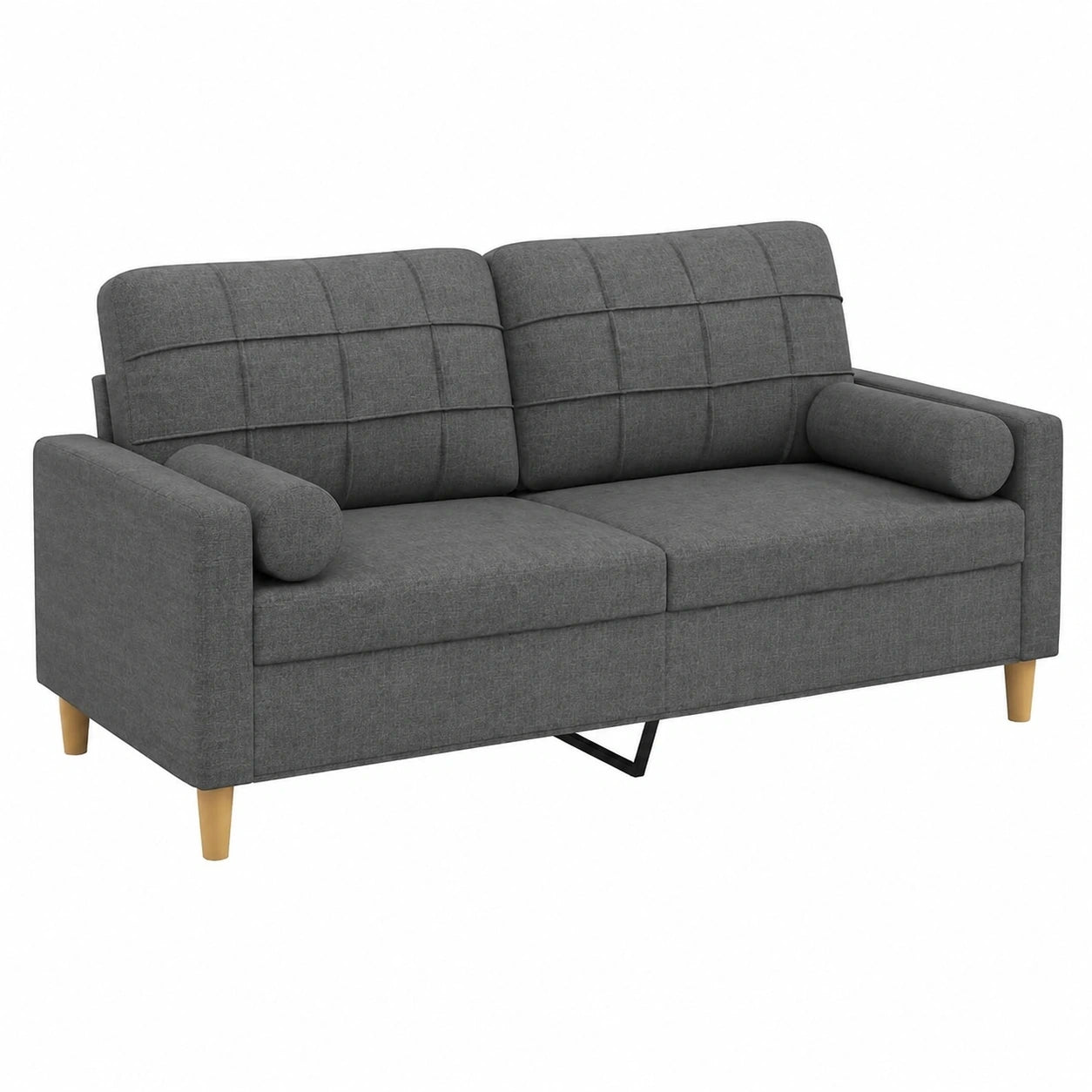 Modernes 2-Sitzer Sofa mit Zierkissen, Dunkelgraue Polstercouch für Büro und Wohnung, 140 cm