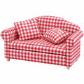Odoria Puppenhaus Miniatur Sofa 1/12 Maßstab: Landhausstil Couch für Wohnzimmer & Schlafzimmer, mit Rotem Karokissen
