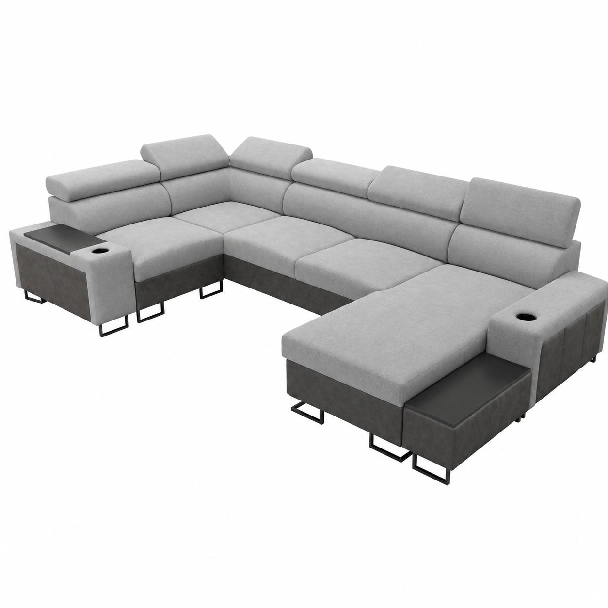Modernes Ecksofa Melani IV mit Schlaffunktion, U-Form, Stauraum, 335x205x170 cm, Rechtsausrichtung, Freya Design