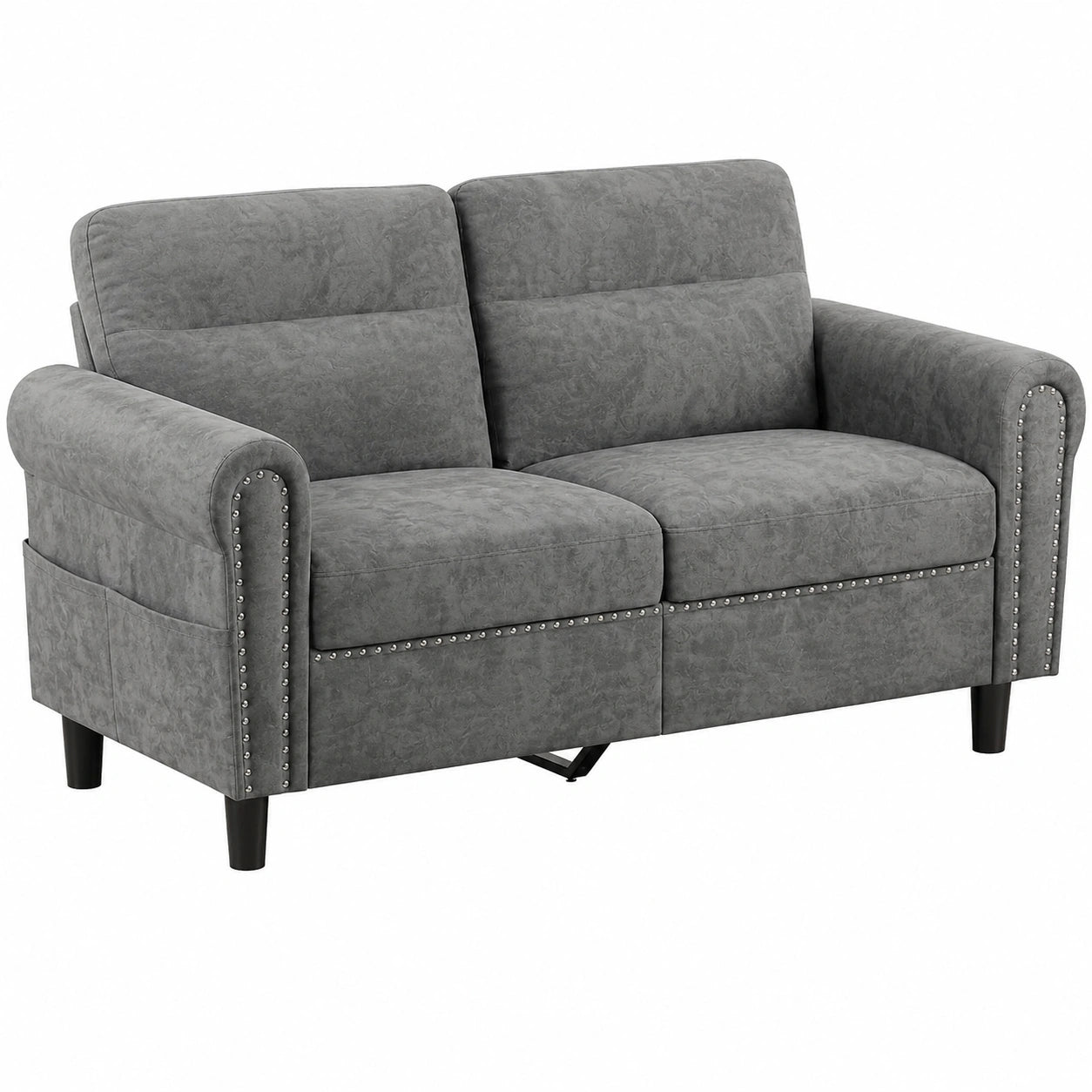 Modernes 2-Sitzer Sofa mit Seitentasche und abnehmbaren Kissen, Dunkelgrau, 152x76x84 cm, ideal für Wohnzimmer und Büro