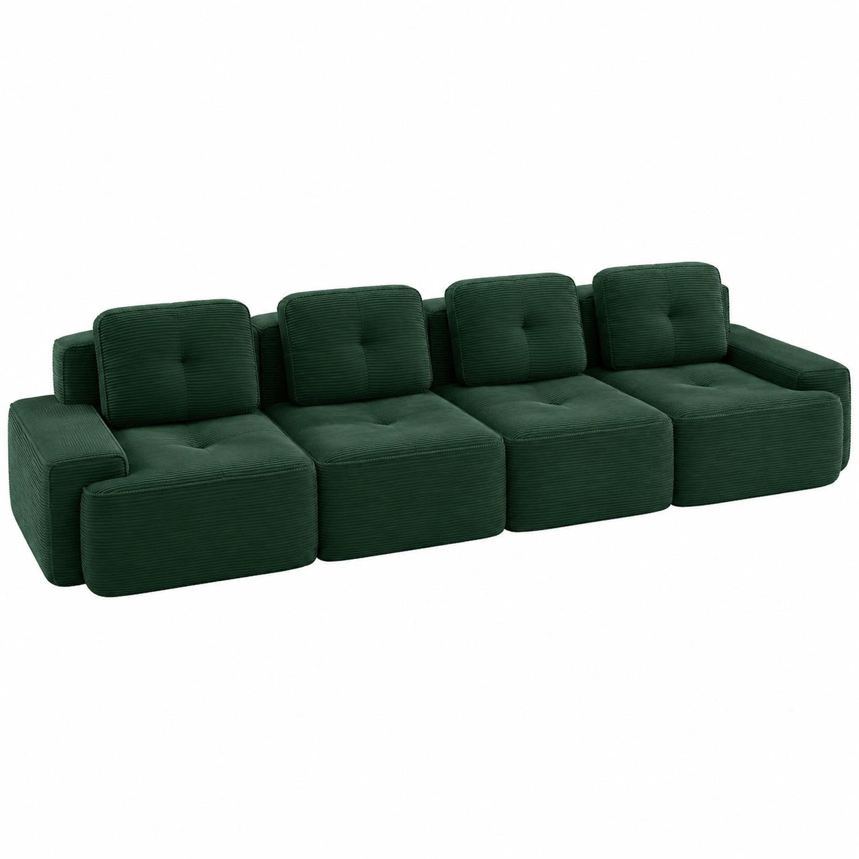 Modulares Sofa ohne Kanten, modernes Wohnzimmerdesign, tiefes Cord-Polstersofa in Grün, kombinierbar, 4-Sitzer