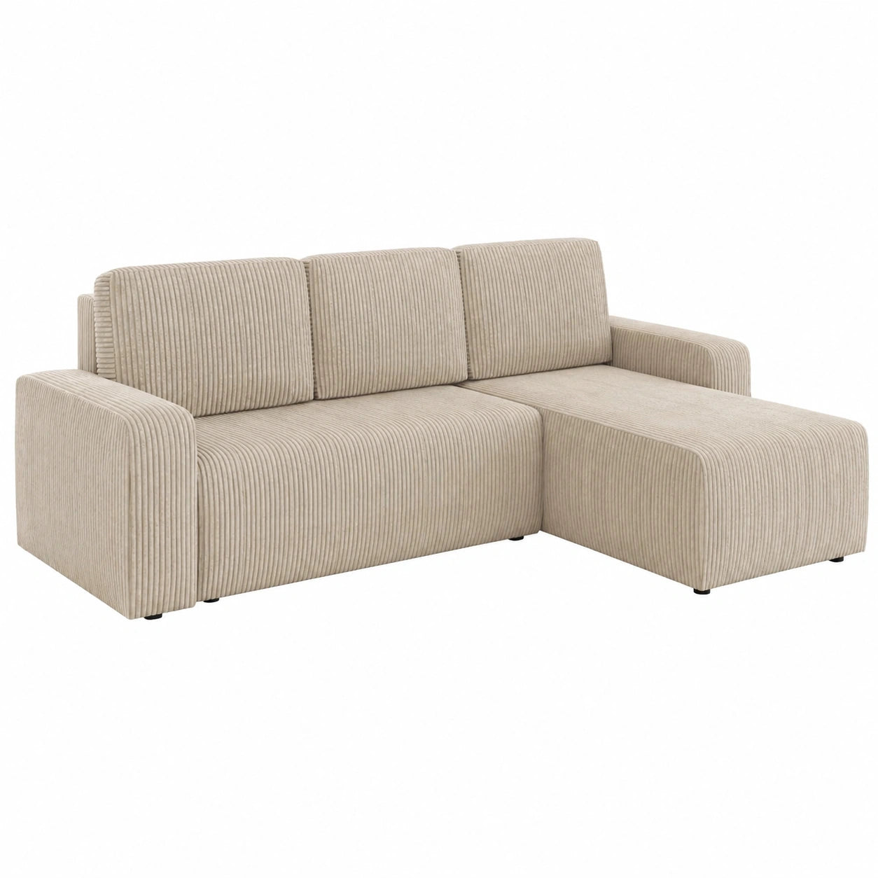 Ecksofa Roma L mit Bettkasten und Schlaffunktion - Cordstoff, Beige