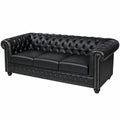 Chesterfield 3-Sitzer Sofa 205cm Schwarz aus Kunstleder mit Nieten und Federkern