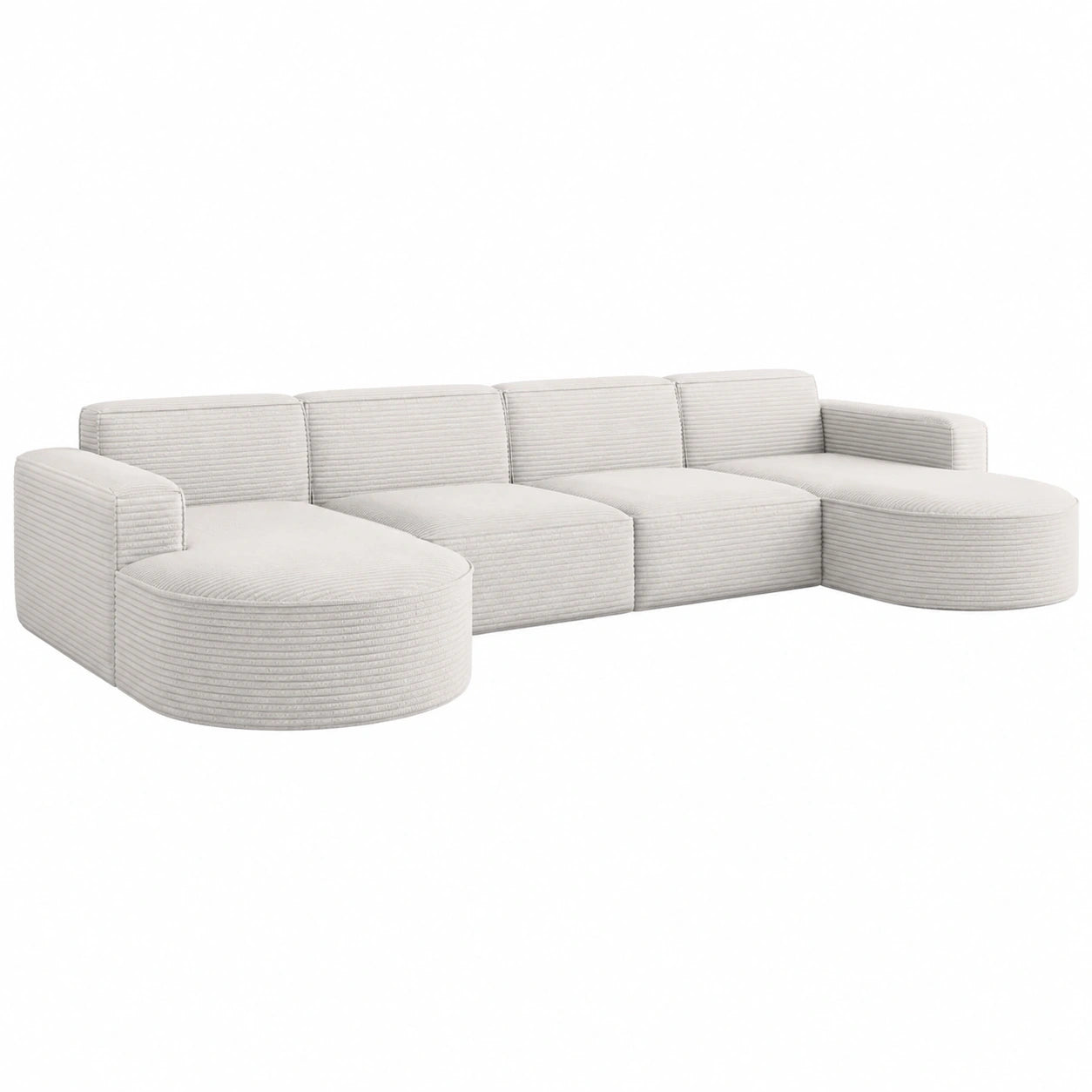 Kaiser Möbel - Modulares U-förmiges Ecksofa mit Ottomane, Komfortables Cord-Sofa für Wohnzimmer, Großes Relaxsofa, Stilvolle Wohnlandschaft, Lounge-Set Modena XL in Ecru