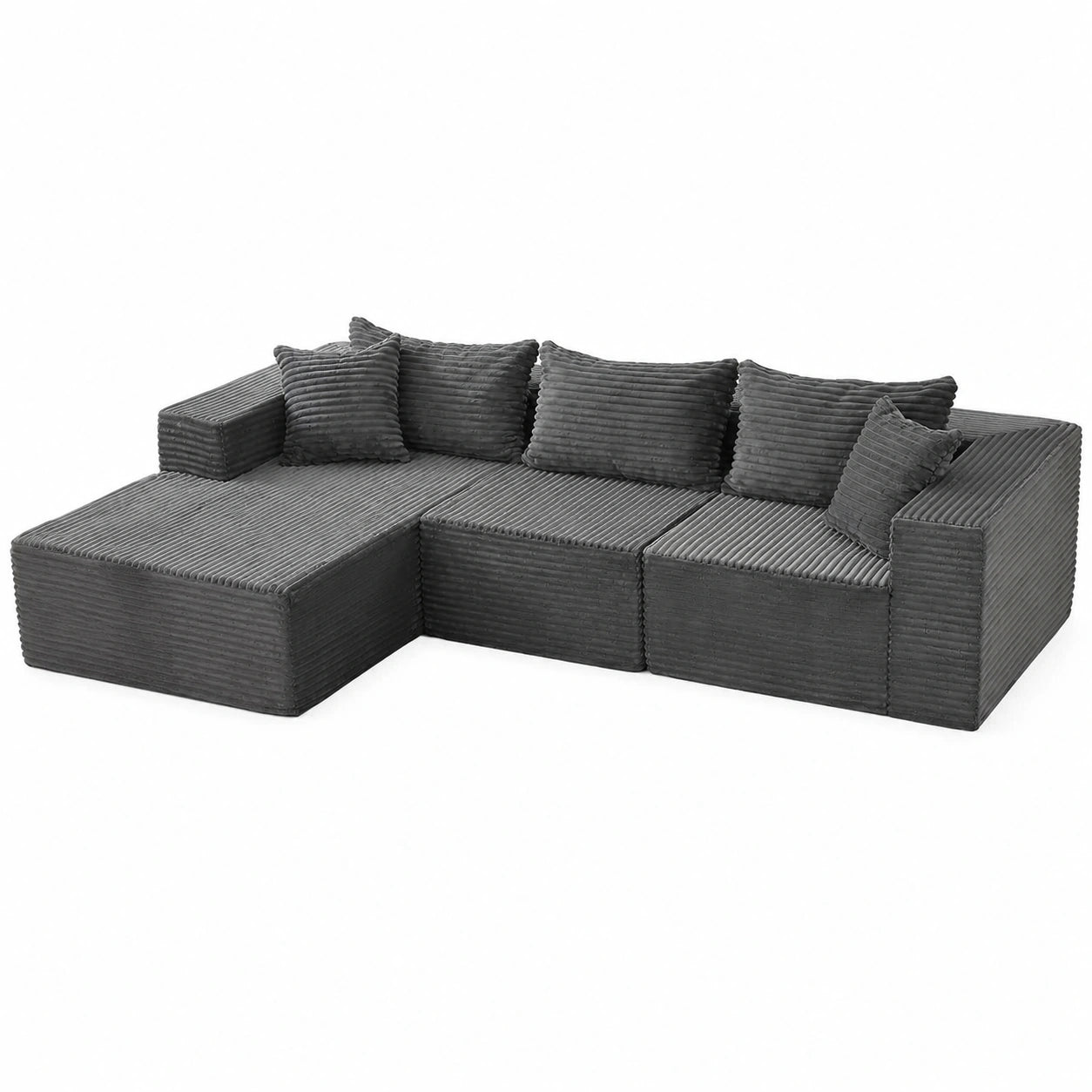 Garvee L-förmiges 3-Sitzer Ecksofa mit Memory-Foam, Dunkelgrau, Ohne Montage