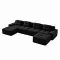 Bladez 4-Sitzer Cord Sofa U-förmig mit Ottomane, Schwarz, Modulares Design, Hochelastischer Schaum