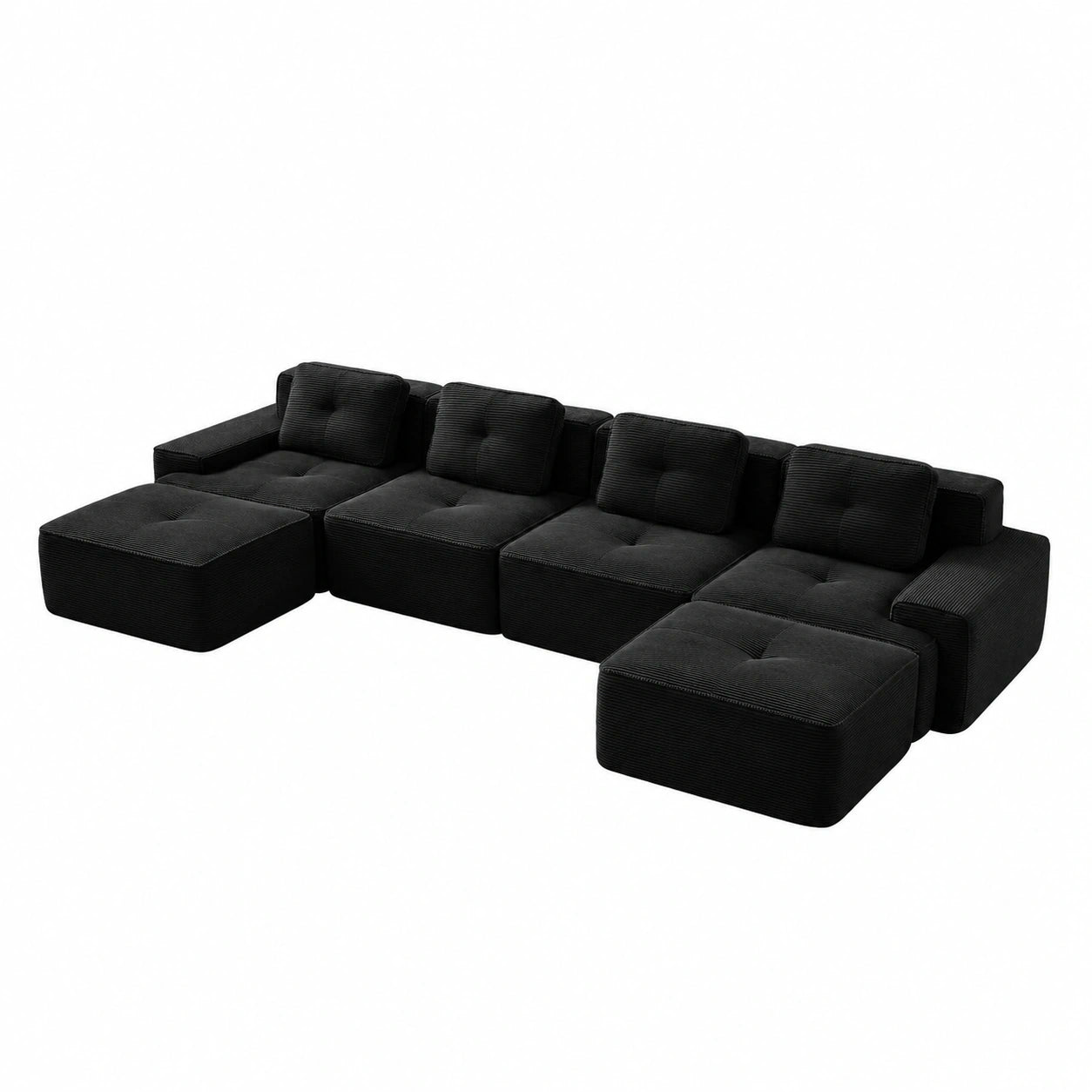 Bladez 4-Sitzer Cord Sofa U-förmig mit Ottomane, Schwarz, Modulares Design, Hochelastischer Schaum