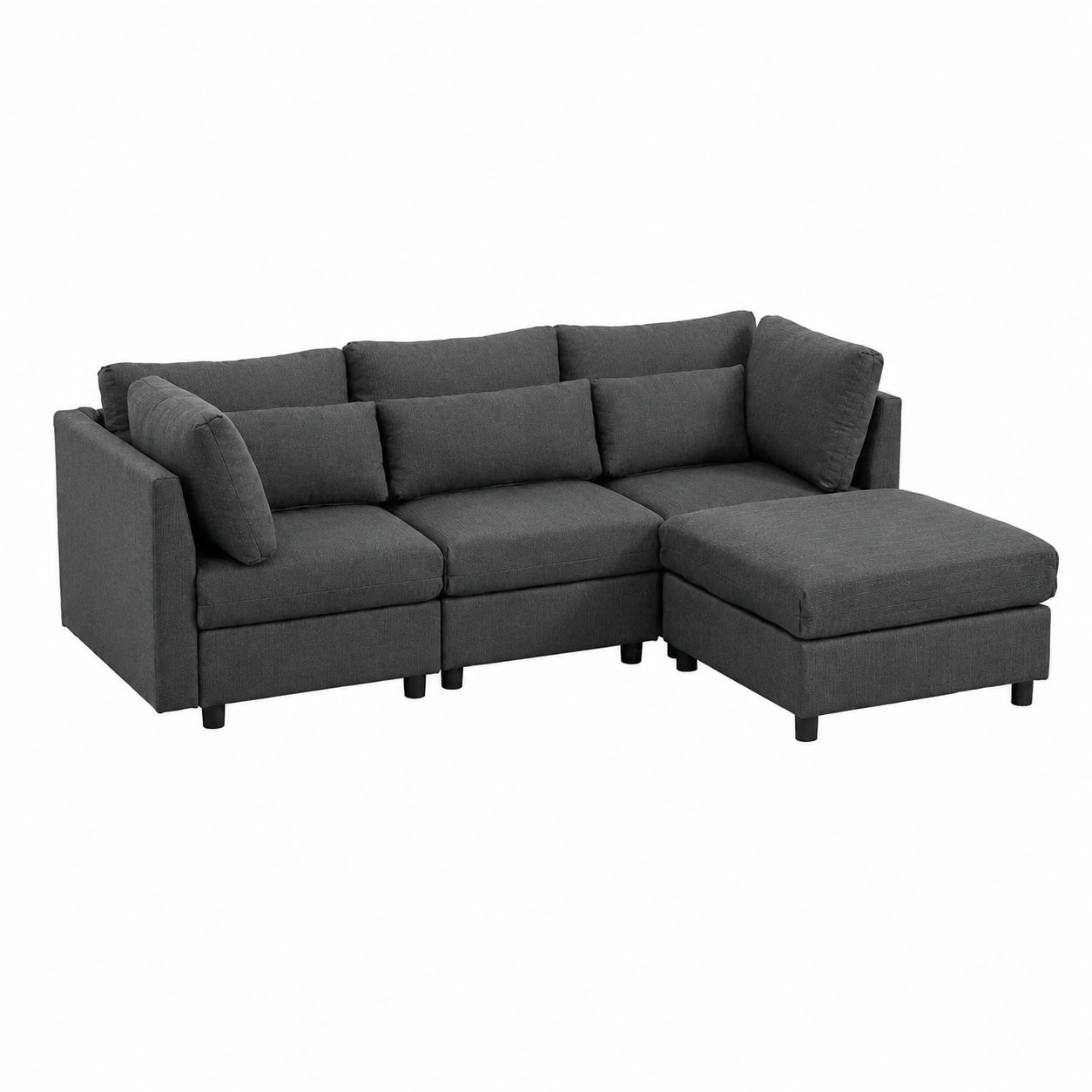 Modernes Ecksofa 3-Sitzer mit Chaiselongue und Fußstütze in Grau